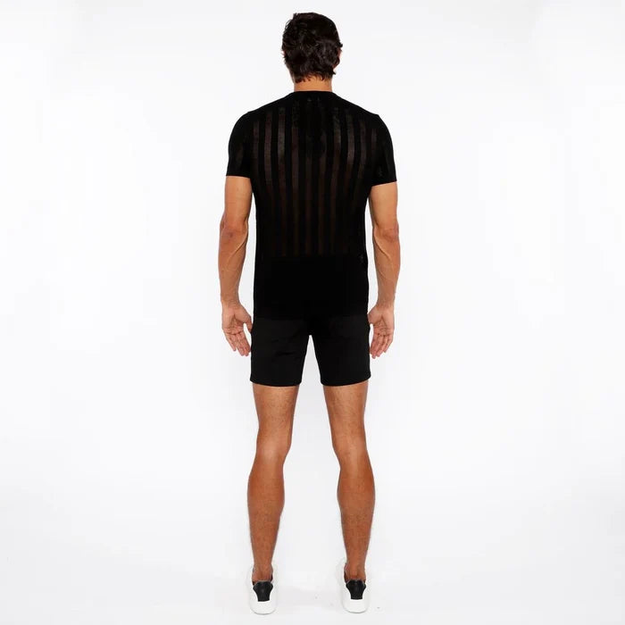 Black Textured Knitted Crew Tee St-24304