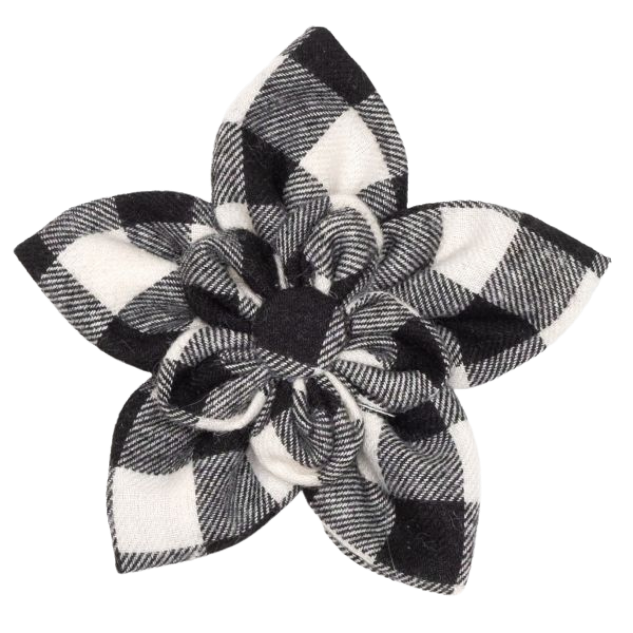 DOG-COLLAR-SLIDER-FLOWER-BLACK-WHITE-PLAID