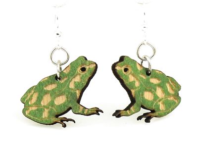 Frog earrings with splayed legs, eco-friendly laser-cut jewelry made in USA