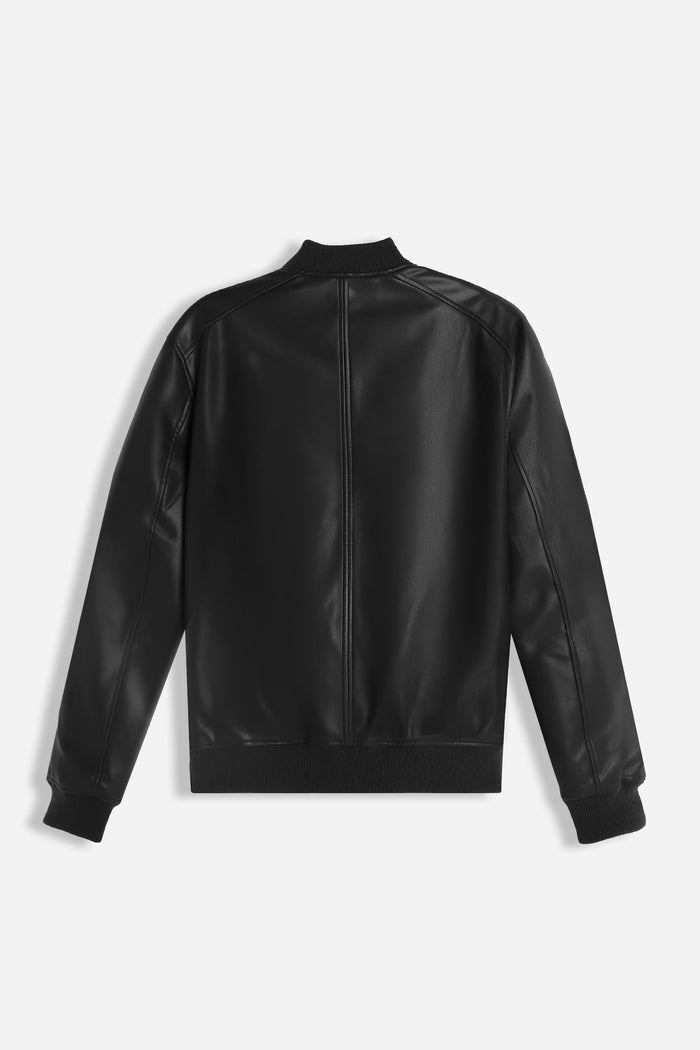 GIUBBOTTO BOMBER EFFETTO PELLE NERO