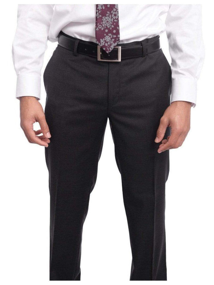 Mens Slim Fit Two Button 100% Wool Suit - Charcoal Gray