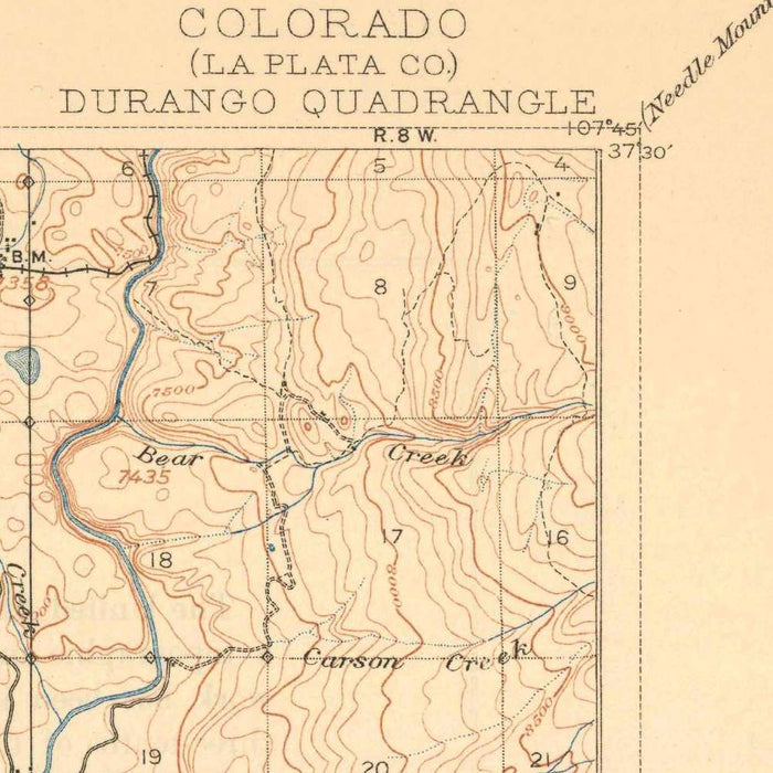 Old Map of Durango, Colorado by USGS, 1908 – Animas River, Silverton & San Juan National Forest