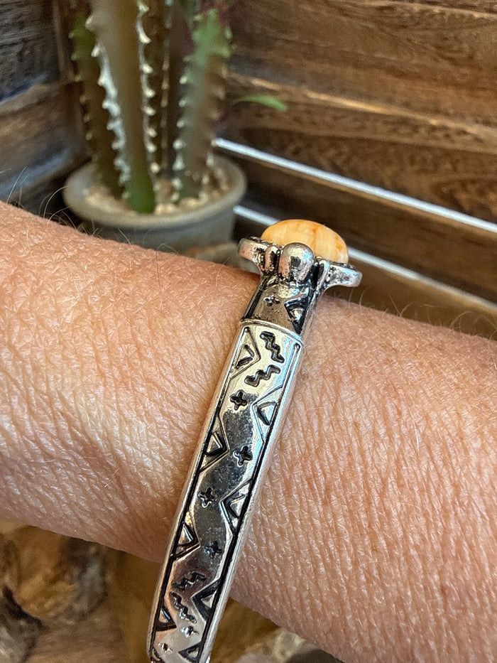 Peach Stone Engraved Stretch Bracelet