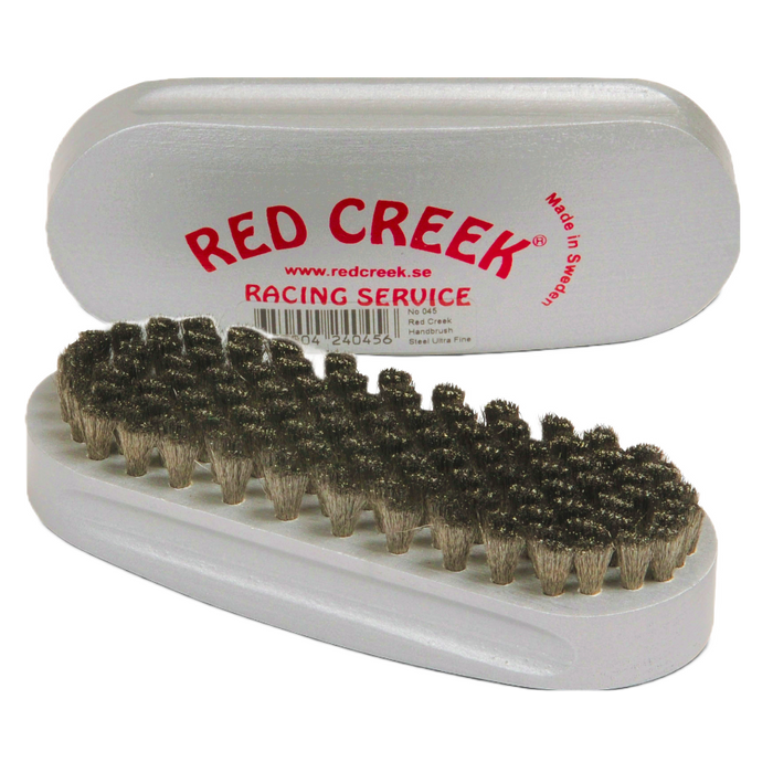 A product picture of the Red Creek Ultrafine Curled Steel Racing Silver Hand Brush