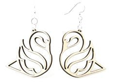 Swan wood earrings — swan with curved neck in laser-cut wood, made in USA
