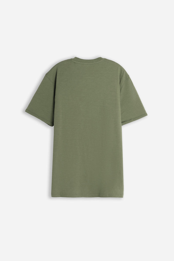 T-SHIRT GIROCOLLO SLUB CON TASCHINO VERDE MILITARE