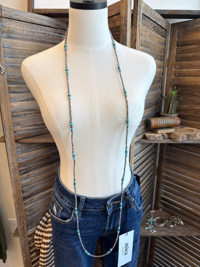 Turquoise & Silver Pearl 60" Endless Necklace