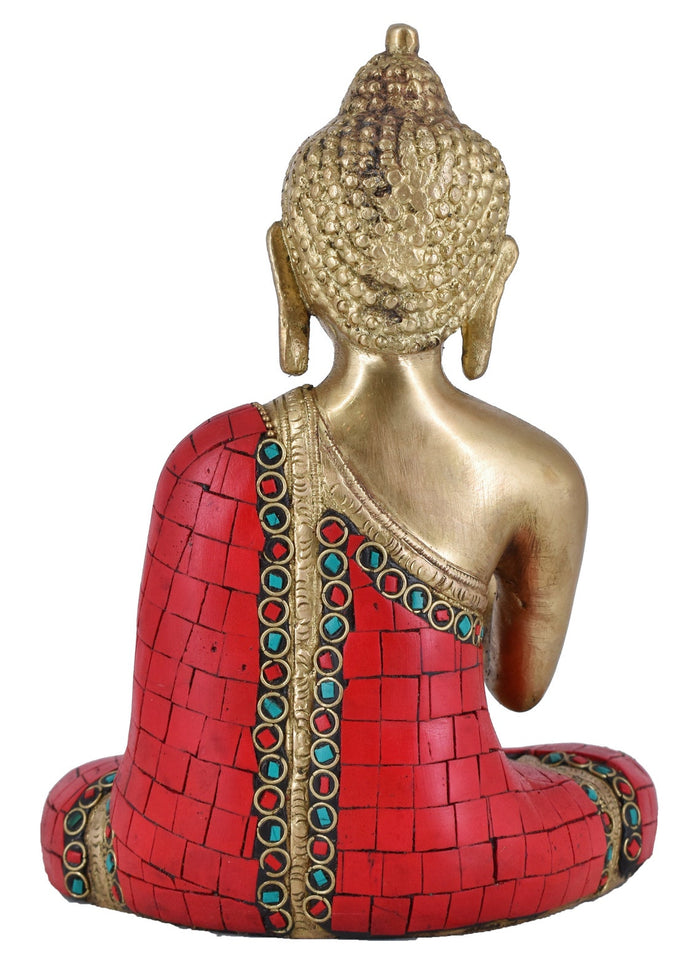 White Whale Brass Buddha Statue Blessing Murti for Home Decor Entrance Office Table Living Room Meditation Luck Gift Feng Shui