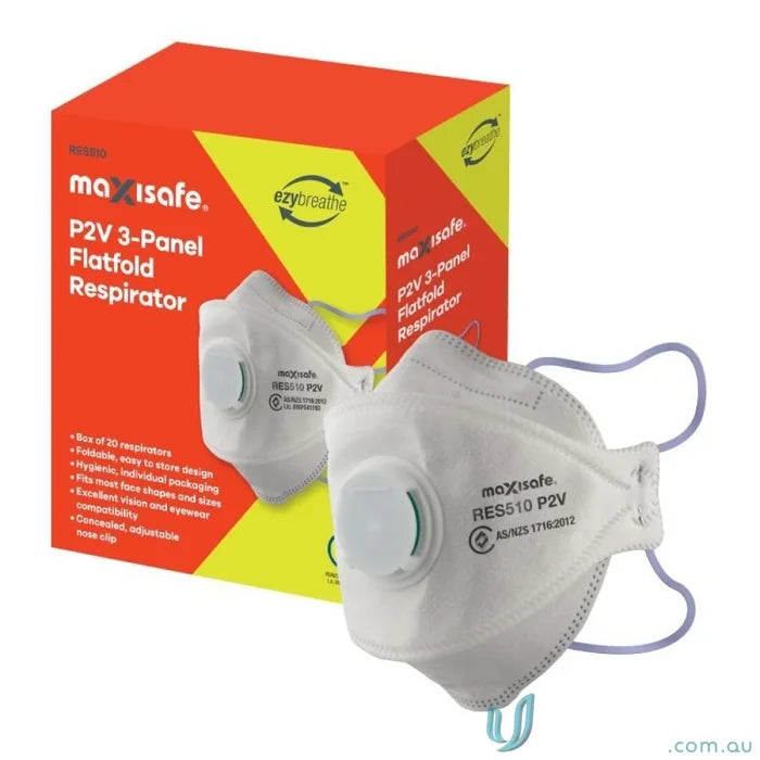 White P2V flatfold respirator with exhalation valve for work uniforms and workwear