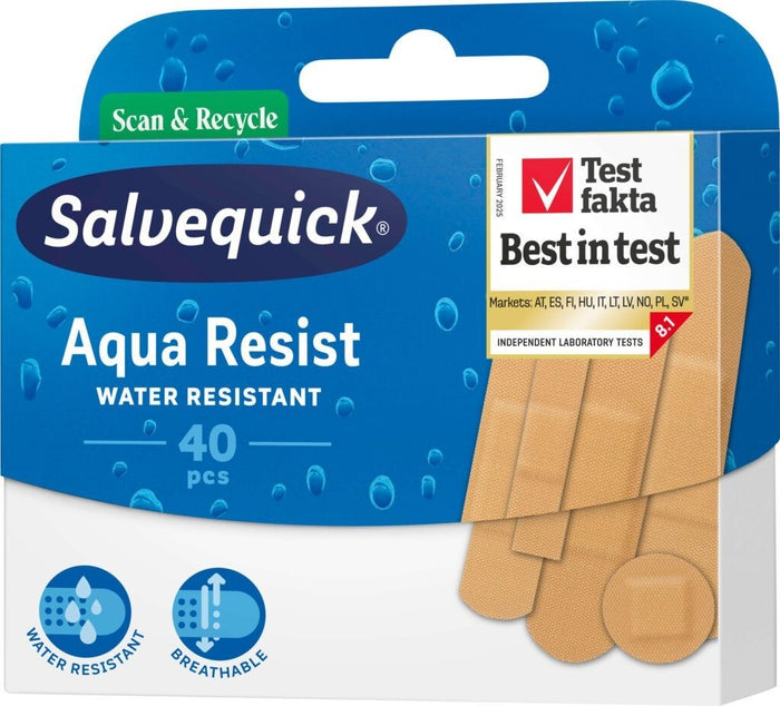 4 × Salvequick Aqua Resist Waterproof Plasters 40 pcs – Flexible Water-Resistant Adhesive Bandages