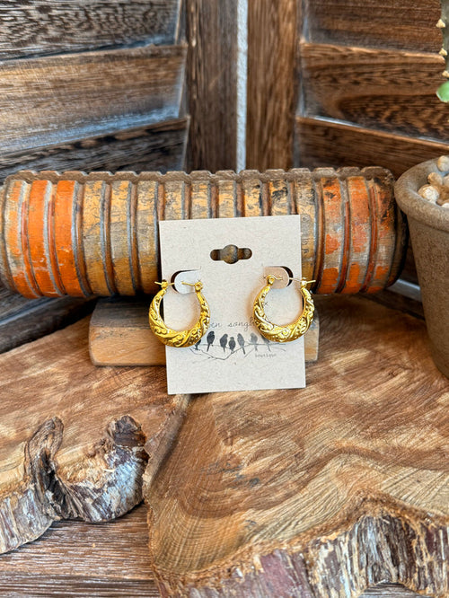 Gold-plated textured half hoop earrings with hook backs