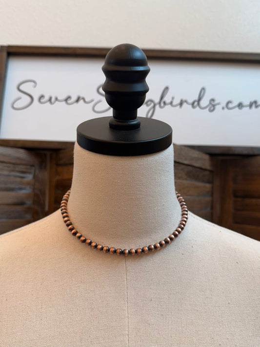 16-inch genuine copper bead necklace with round 6mm beads