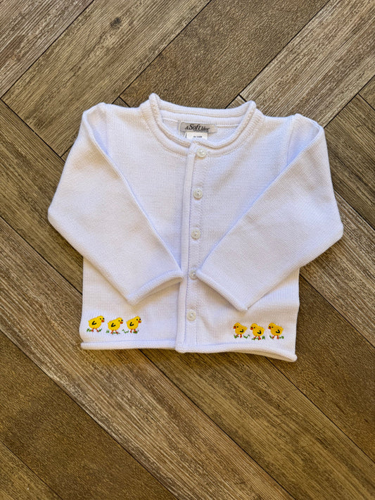 A Soft Idea Trio of Baby Chicks Cardigan in White