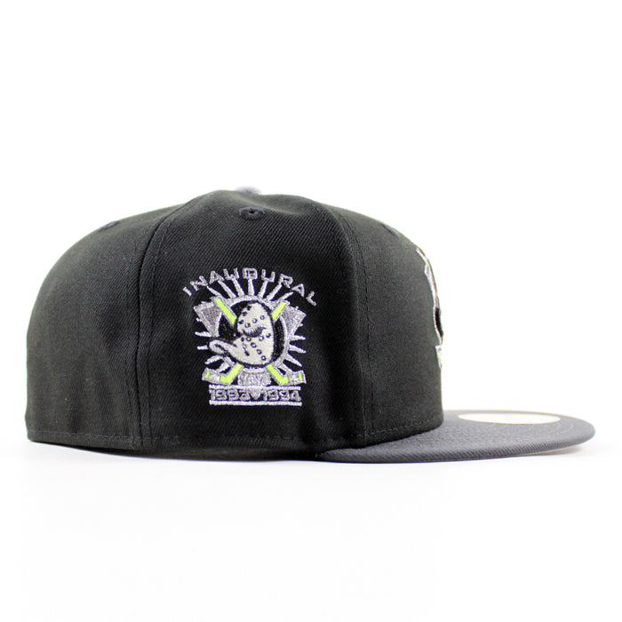 Anaheim Ducks 1993-1994 Inaugural Season New Era 59Fifty Fitted Hat (Black Dark Graphite Gray Under brim)