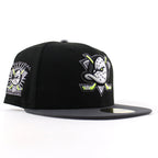 Anaheim Ducks 1993-1994 Inaugural Season New Era 59Fifty Fitted Hat (Black Dark Graphite Gray Under brim)