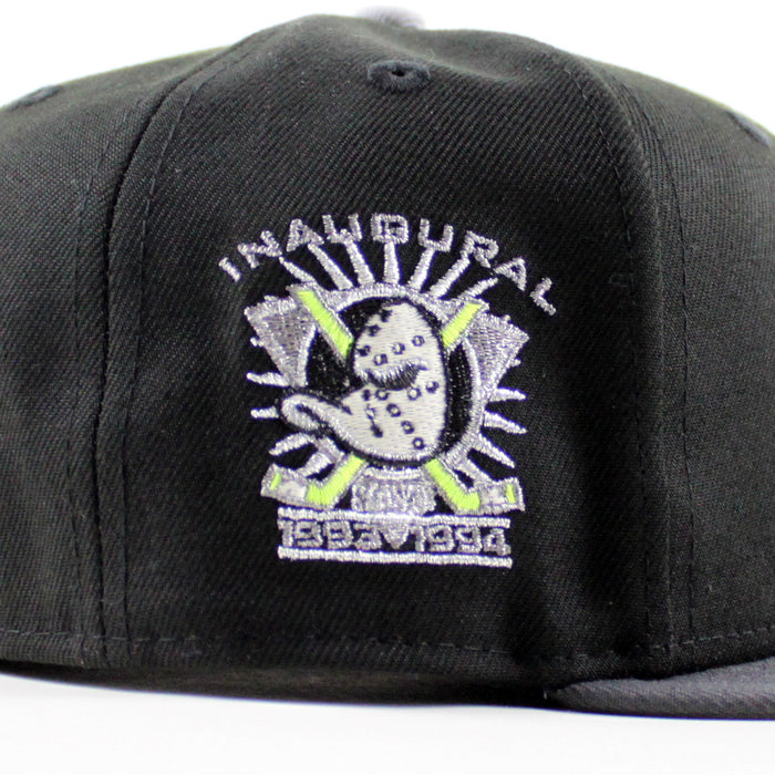 Anaheim Ducks 1993-1994 Inaugural Season New Era 59Fifty Fitted Hat (Black Dark Graphite Gray Under brim)