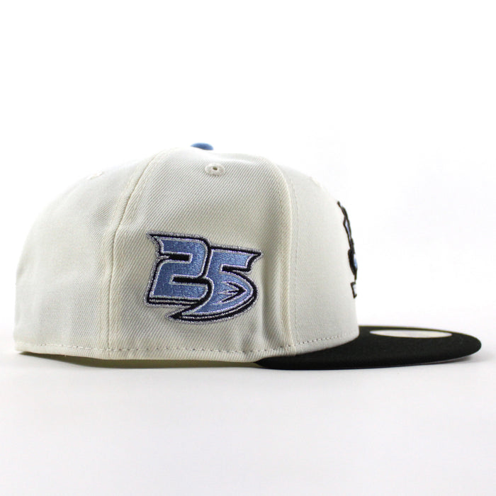 Anaheim Ducks 25 New Era 59Fifty Fitted Hat (Chrome White Black Gray Under brim)
