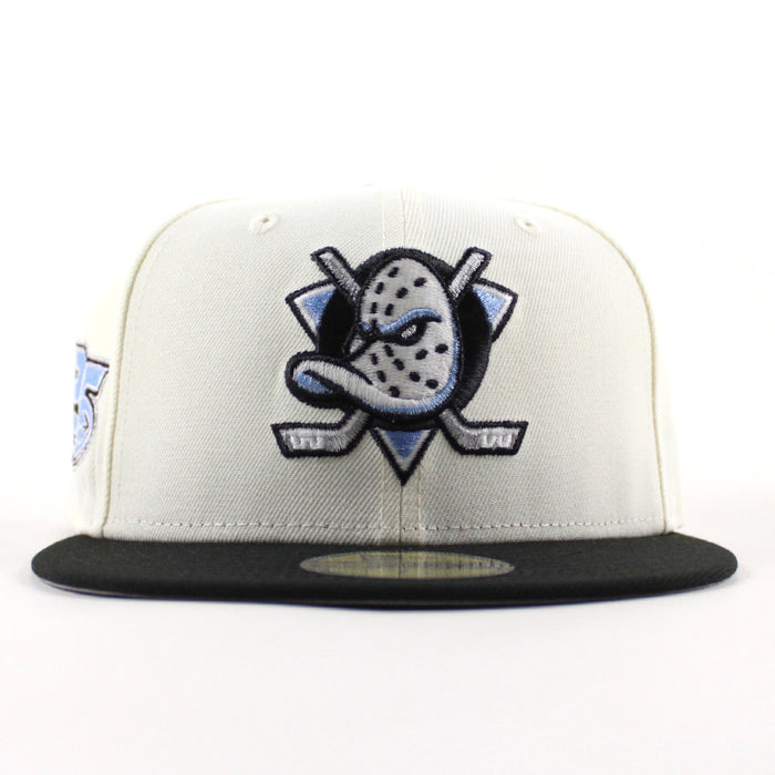 Anaheim Ducks 25 New Era 59Fifty Fitted Hat (Chrome White Black Gray Under brim)