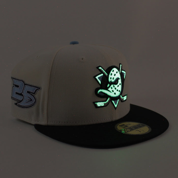 Anaheim Ducks 25 New Era 59Fifty Fitted Hat (Chrome White Black Gray Under brim)
