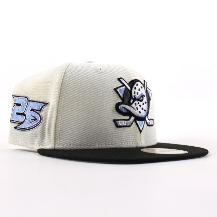 Anaheim Ducks 25 New Era 59Fifty Fitted Hat (Chrome White Black Gray Under brim)