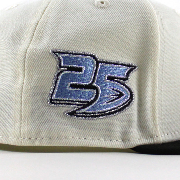 Anaheim Ducks 25 New Era 59Fifty Fitted Hat (Chrome White Black Gray Under brim)
