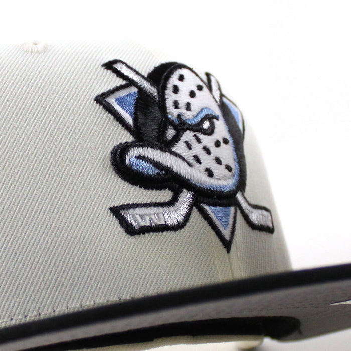 Anaheim Ducks 25 New Era 59Fifty Fitted Hat (Chrome White Black Gray Under brim)