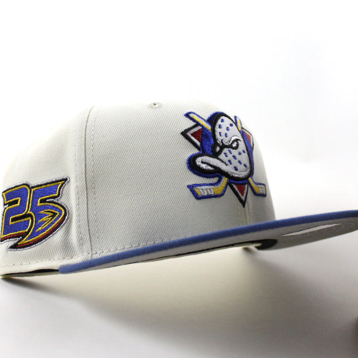 Anaheim Ducks 25 Years New Era 59Fifty Fitted Hat (Chrome White Royal Blue Gray Under brim)