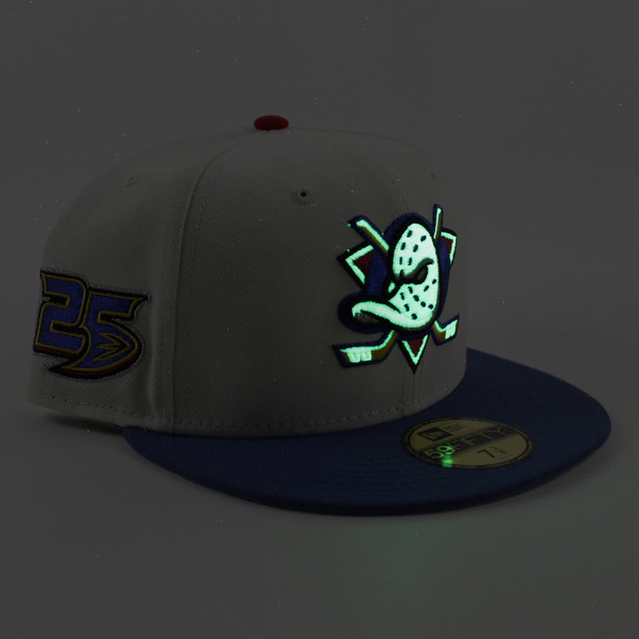 Anaheim Ducks 25 Years New Era 59Fifty Fitted Hat (Chrome White Royal Blue Gray Under brim)