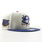 Anaheim Ducks 25 Years New Era 59Fifty Fitted Hat (Chrome White Royal Blue Gray Under brim)