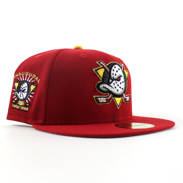Anaheim Ducks Inaugural Season New Era 59Fifty Fitted Hat (Scarlet Red Gray Under brim)