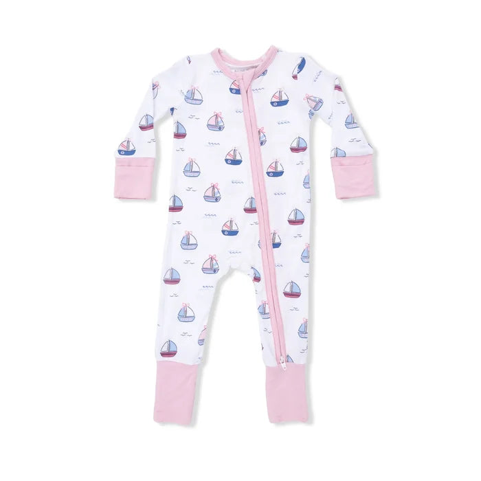 Angel Dear Convertible Romper in Bubbly Sailboats Pink