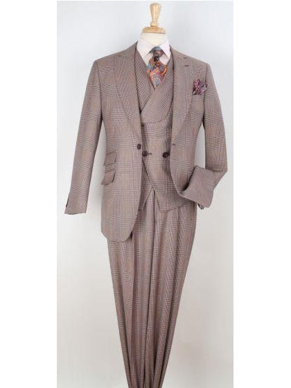 Apollo King Mens Classic Fit Purple Plaid 100% Wool 3 Piece Suit