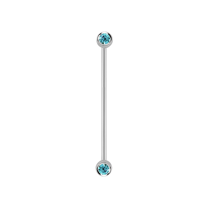 14g Surgical steel Industrial barbell Aquamarine 35mm / Surgical Steel / Aquamarine Barbell