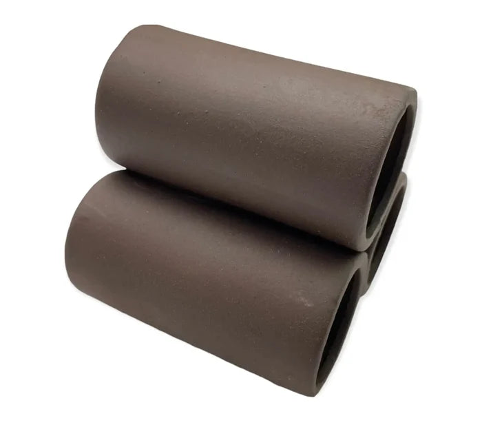 Two dark brown cylindrical ceramic tubes stacked in Aquarium Cave Triple Pipe Wide