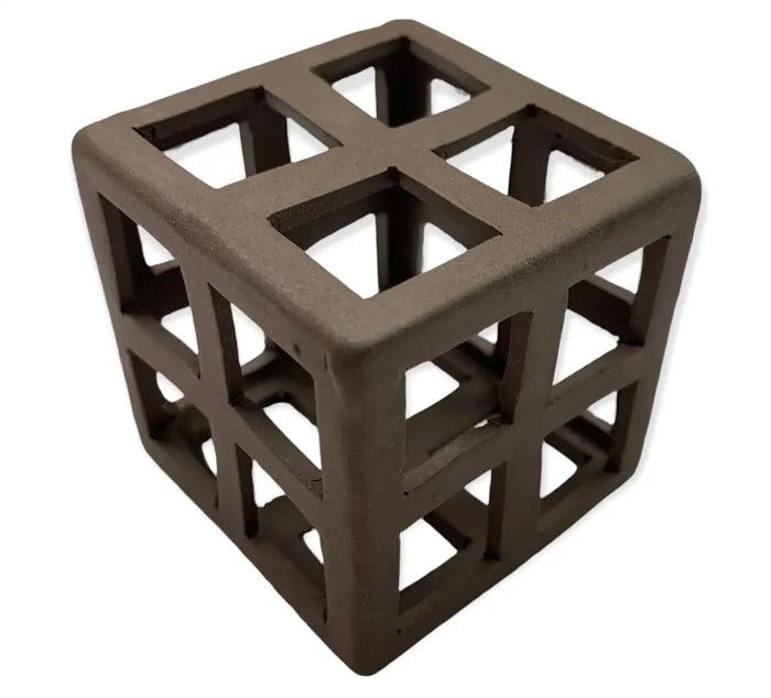 Aquarium Shrimp Hut Square — dark brown ceramic cube with square cutouts