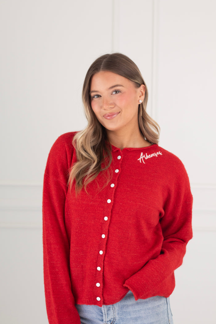 Arkansas Red Long-Sleeve Cardigan