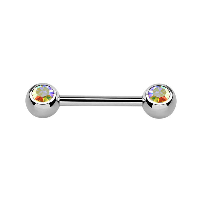 Silver Surgical Steel Aurora Borealis Nipple Bar 12mm / Surgical Steel / Silver Barbell