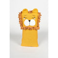 Crocheted lion-shaped pillow on a white background