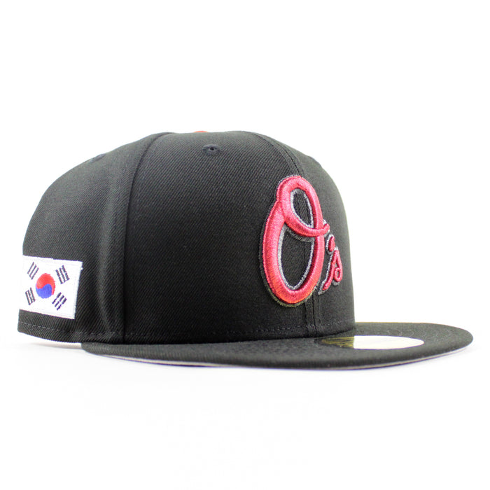 Baltimore Orioles South Korea Flag 59Fifty New Era Fitted Hat (Black Red Under Brim)