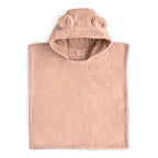 Pink hooded towel with bear ears on a white background