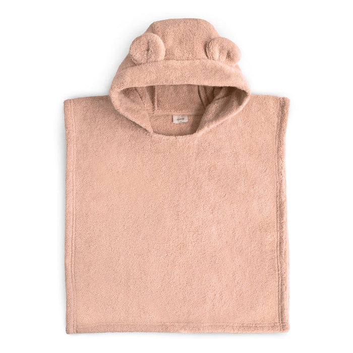 Pink hooded towel with bear ears on a white background
