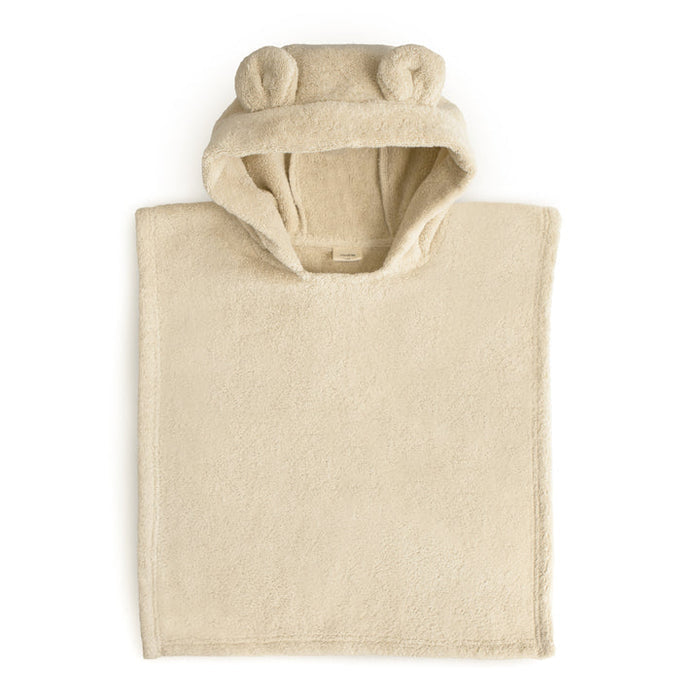 Beige hooded poncho with bear ears on a white background