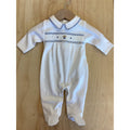 Bear Smock Pima Footie (Convertible Mitten) - White/Navy