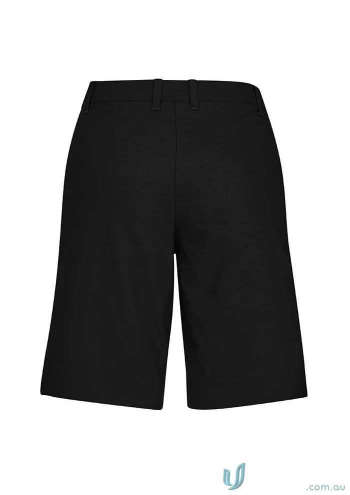 Black wide-leg waist cargo short with flat front for Bizcare Women’s Comfort CL957LS