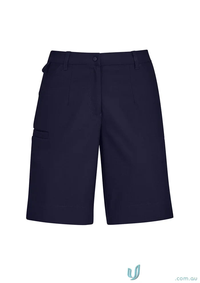 Dark blue waist cargo short with single button closure from Bizcare Women’s Comfort CL957LS