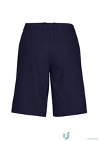 Dark blue Bizcare Women’s Comfort Waist Cargo Short with flat front and belt loops