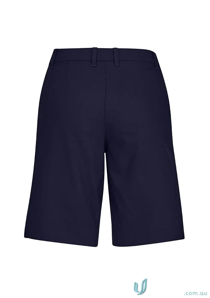 Dark blue Bizcare Women’s Comfort Waist Cargo Short with flat front and belt loops