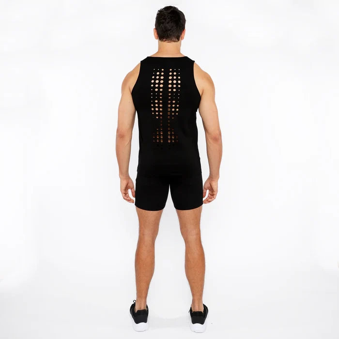 Black Circle Spine Laser Cut Stretch Jersey Tank Top St-20050