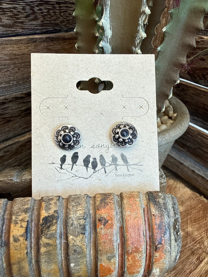 Black Silver Mini Stud Earrings - 5 Styles