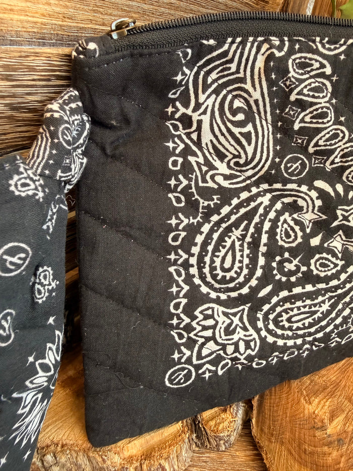 Black & White Bandana Paisley Clutch Purse Makeup Bag